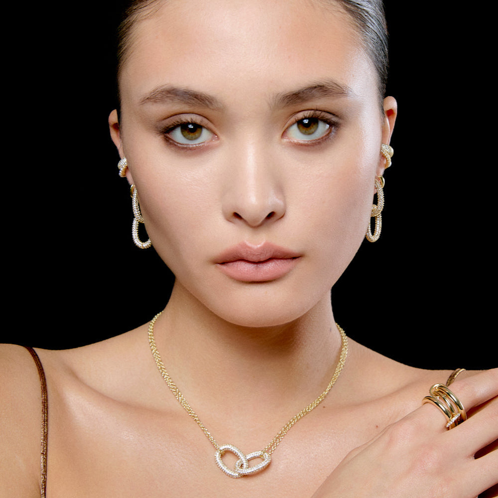 Oval Link Pavé Pendant Hoops