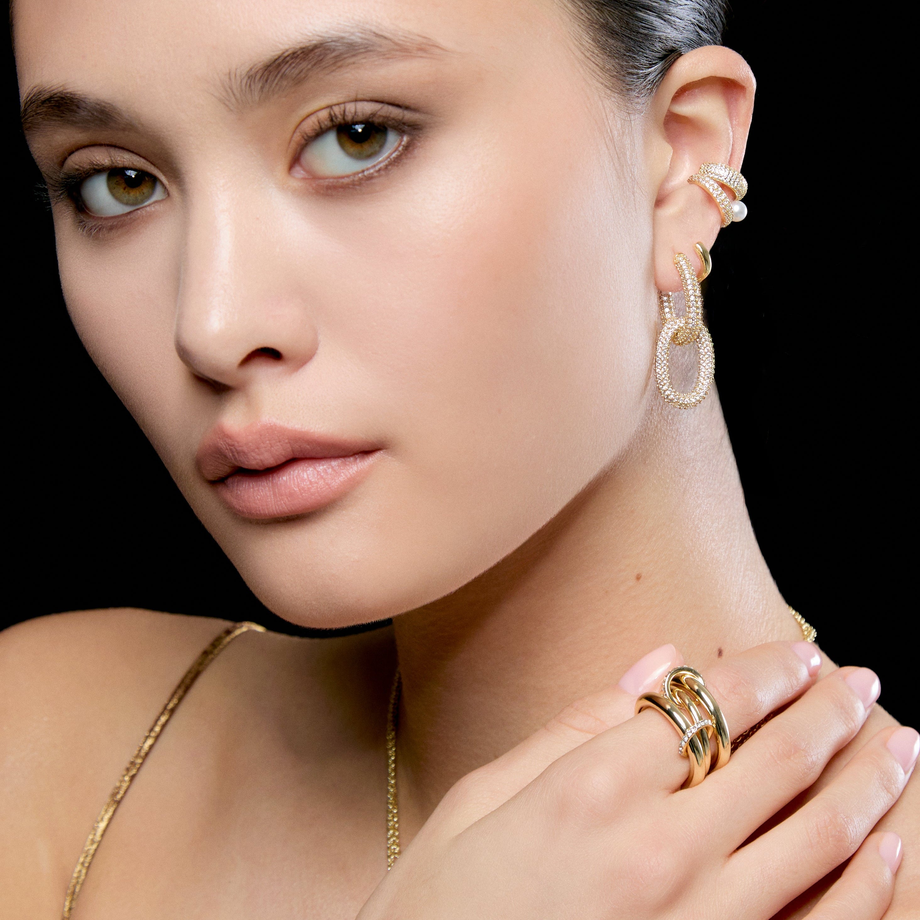 Oval Link Pavé Pendant Hoops