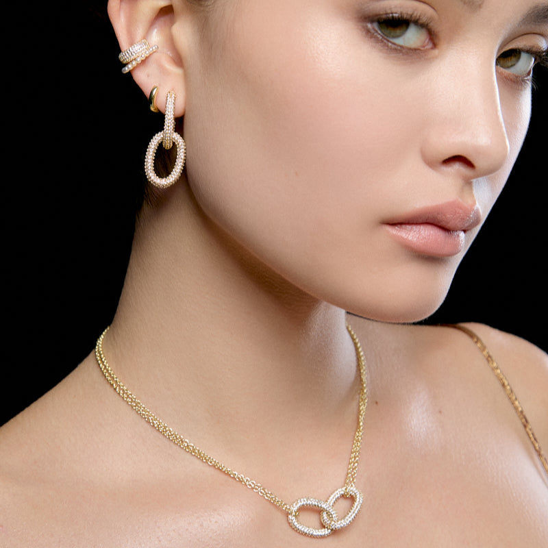 Oval Link Pavé Pendant Hoops
