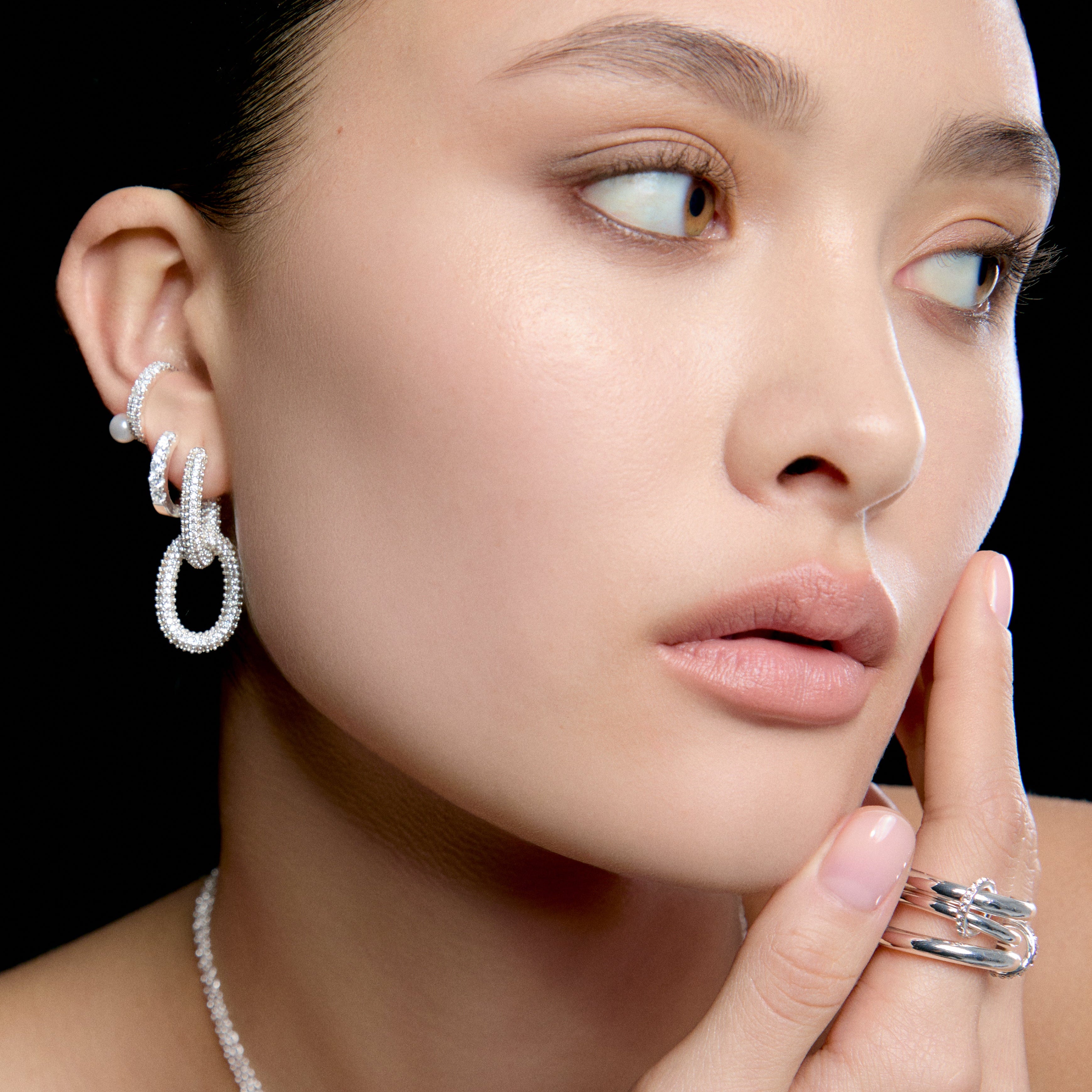 Oval Link Pavé Pendant Hoops