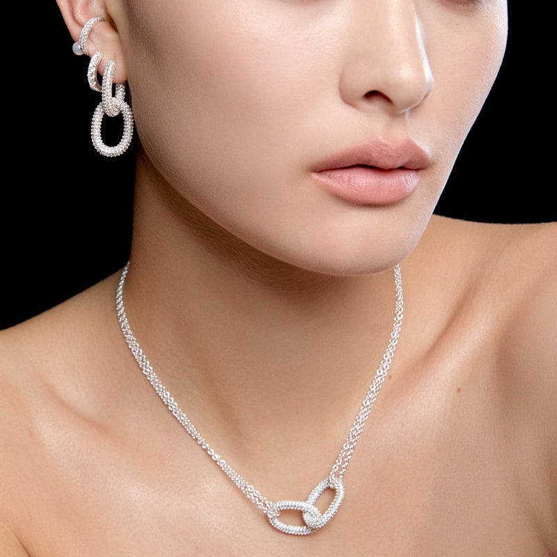 Oval Link Pavé Pendant Hoops